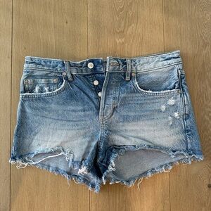 We the Free  Classic Distressed Blue Denim Cutoff Shorts